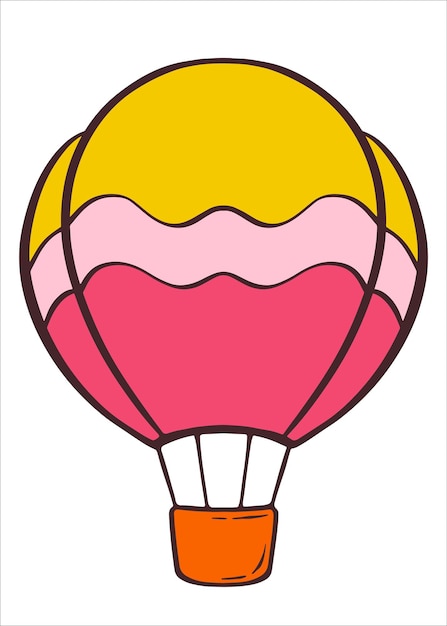 Heteluchtballon in roze en gele kleuren Veelkleurige heteluchtballon in platte stijl