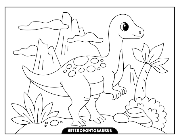 Vettore pagine da colorare heterodontosaurus per bambini