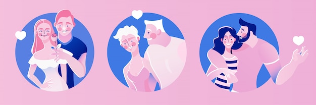 heterogeneous Valentines day happy couples. Vector illustration