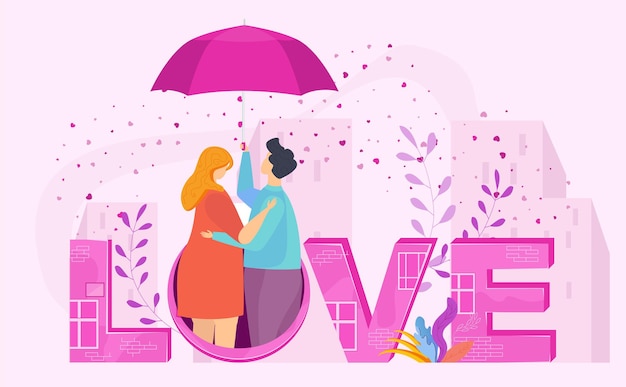 Heteroseksueel paar verliefd man en een meisje onder een paraplu op date in het stadspark van de lente