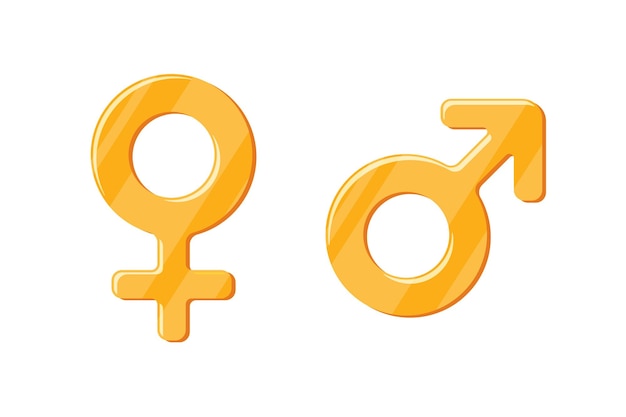 Heteroseksuele geslacht symbolen mars en venus gouden pictogrammen Mannelijke en vrouwelijke vector gouden tekens