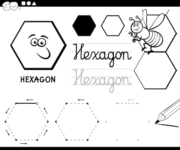 Hexagon basic geometric shapes coloring page