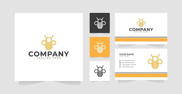 Hexagon bee outline logo design inspiration and business card