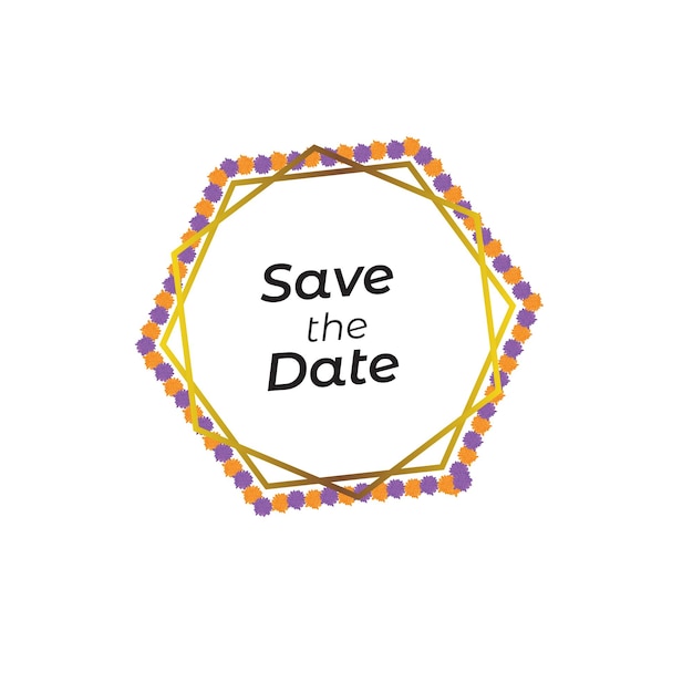 Hexagon Bewaar de datum met bloemen en kralen decoratie voor de bruiloft uitnodiging