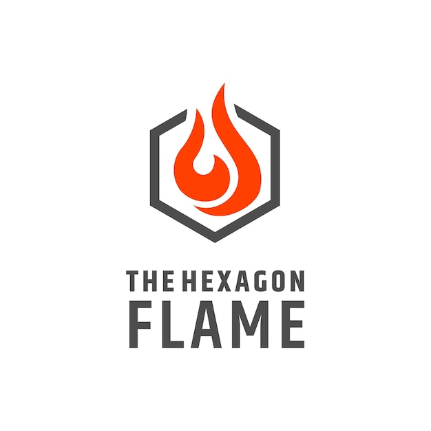 ガス燃料エネルギーのロゴデザインのヘキサゴンブレイズ火炎シンボル