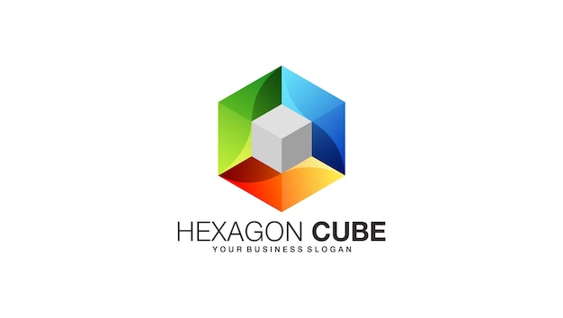 Hexagon box logo in gradient color style abstract vector