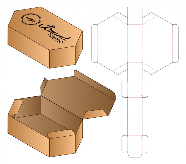 Vector hexagon box verpakking gestanst sjabloonontwerp.