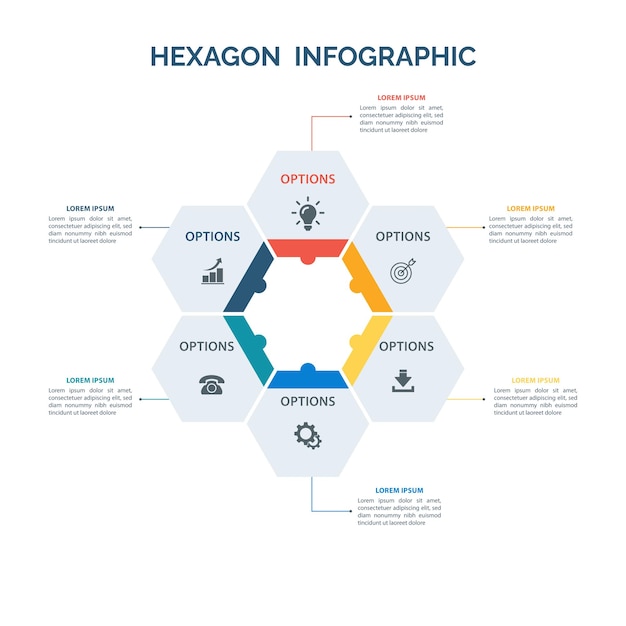 Vector hexagon chain gecentreerde infographic