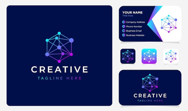 Hexagon digital technology network  logo design with business card template