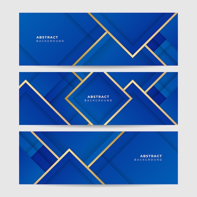 Hexagon Gradient Line Gold Dark Blue Abstract Memphis Geometric Wide Banner Design Background