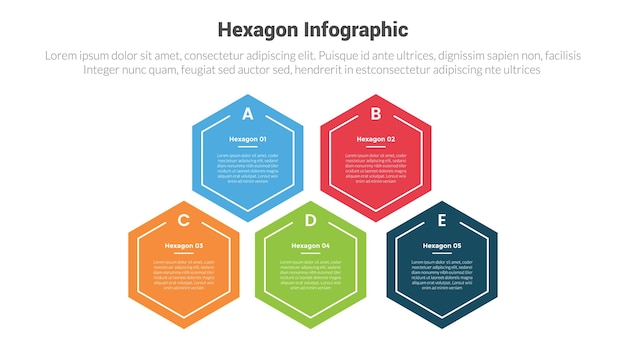 ヘクサゴン (六角形) インフォグラフィックの形状ピラミッドの構造と5点のステップのベクトル ライド プレゼンテーションのためのクリエイティブなデザイン