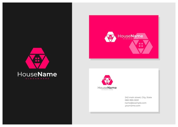 Hexagon House logo with business card template Creative Home logo design concepts