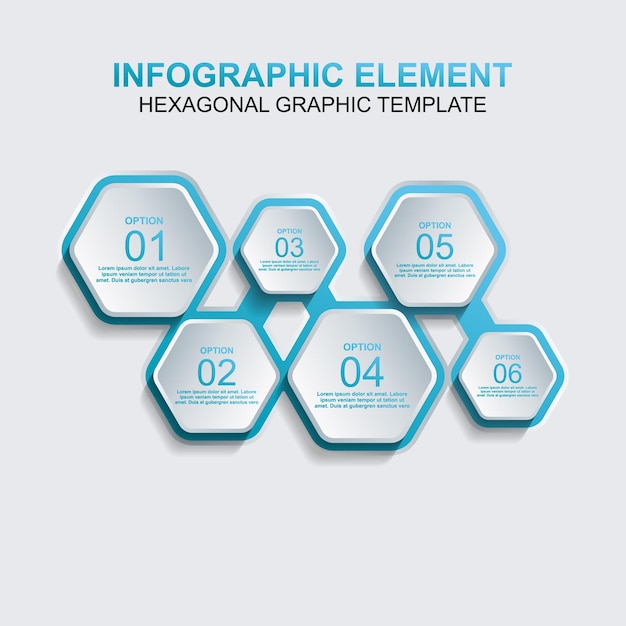 6단계 또는 옵션이 있는 육각형 Infographic 요소 벡터 템플릿