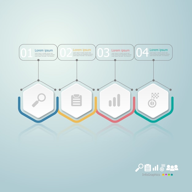 hexagon infographics 4 steps for business presentation
