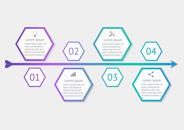 Modello di infografica esagonale con vettore di progettazione a gradini