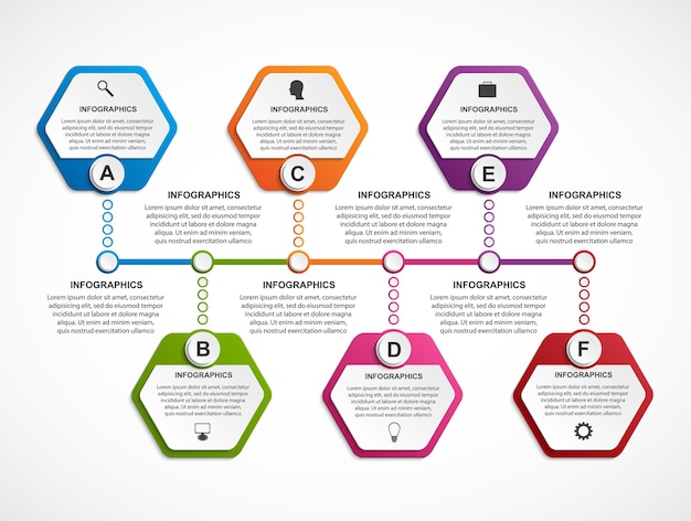 Modello di infografica esagonale.