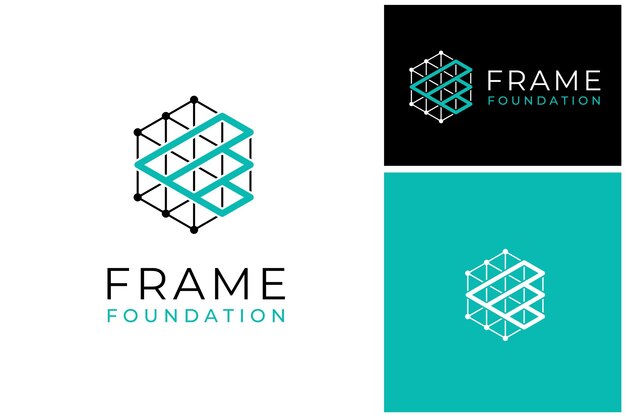 ワイヤー構造の六角形の頭文字 F フレーム フレームワーク モダンなロゴタイプ レタリング ロゴ デザイン