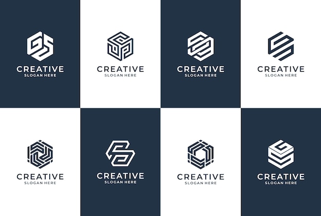 Hexagon letter style collection. lettering identity. branding business logo inspiration.