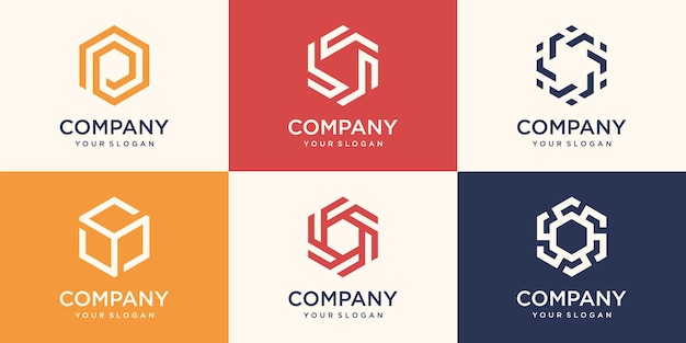 Hexagon logo design with stripe concept, hexagon logo template