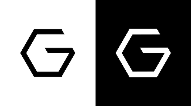 육각형 로고 모노그램 G 문자 초기 흑백 아이콘 그림 스타일 디자인 템플릿