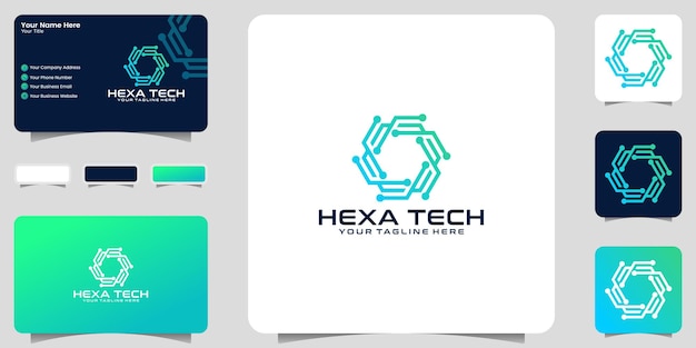 Vector hexagon logo-ontwerptechnologie en visitekaartje