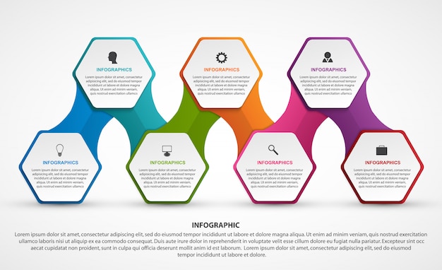 Hexagon options infographics template.