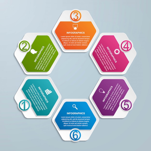 Hexagon options infographics template.