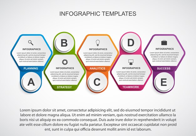 Hexagon options infographics template.