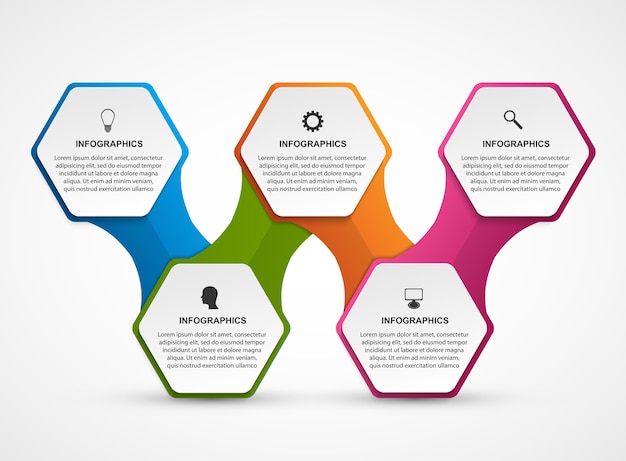 Hexagon options infographics template.