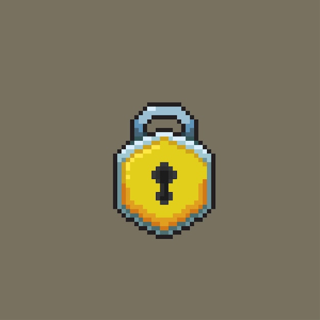 hexagon padlock in pixel art style