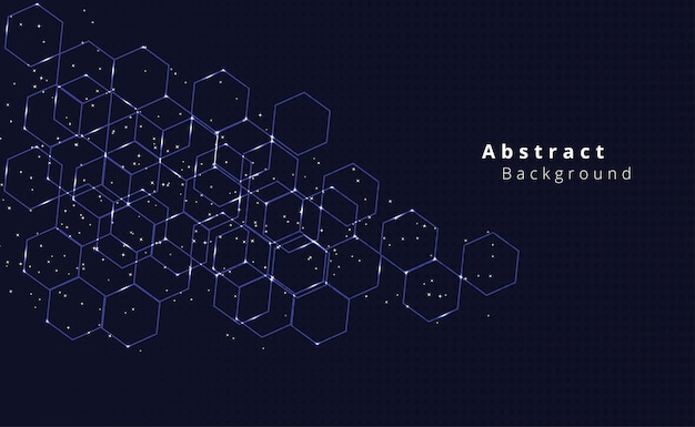 六角形のパターンデザイン濃い青色の背景に六角形の幾何学的な抽象的な背景