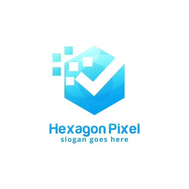 Hexagon Pixel Technology logo design template