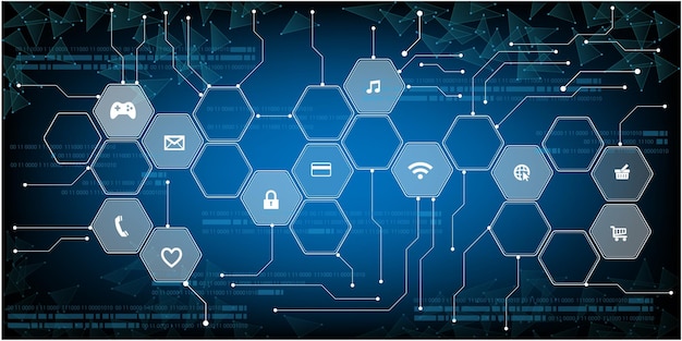 Sicurezza esagonale elettronica per la sicurezza con concetto vettoriale ologramma per elemento tecnologico futuro