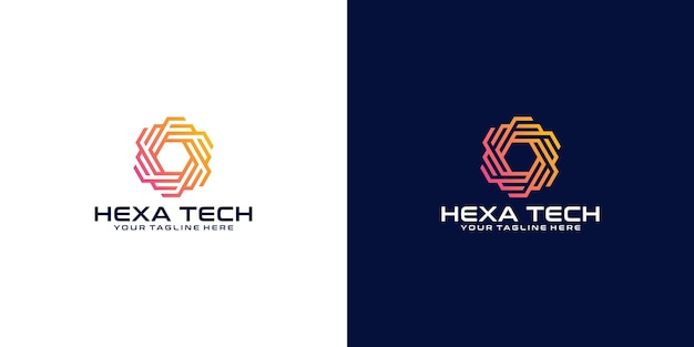 Vector hexagon shaped abstract technology logo design and business card design