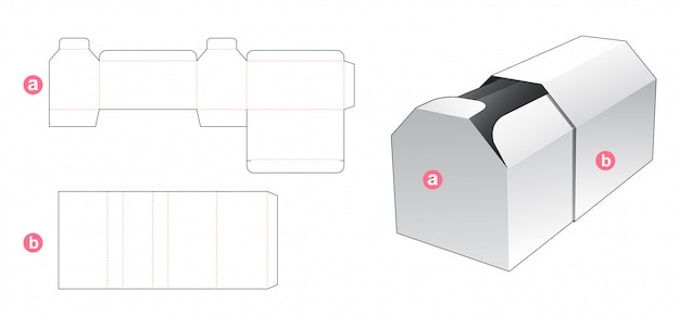 Vector hexagon shaped box and cover die cut template