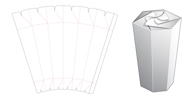 트위스트 잠금 상단 다이 컷 템플릿이있는 육각형 포장 상자