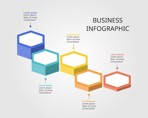 Hexagon step level template for infographic for presentation for 5 element