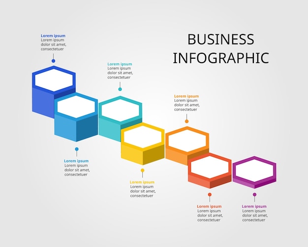 Vector hexagon step level template for infographic for presentation for 7 element