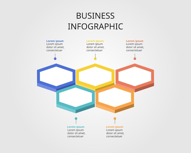 Hexagon step template for infographic for presentation for 5 element