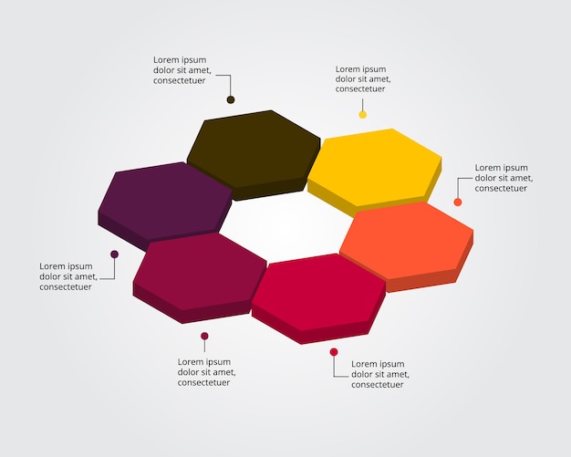 Hexagon step template for infographic for presentation for 6 element