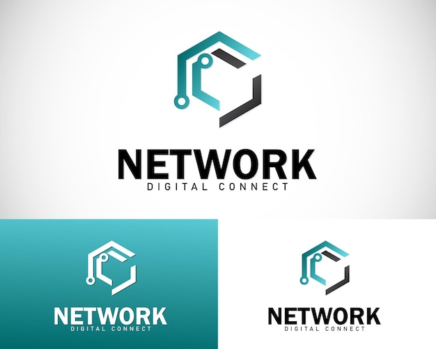 Vector hexagon tech logo creative network design concept connect icon modern