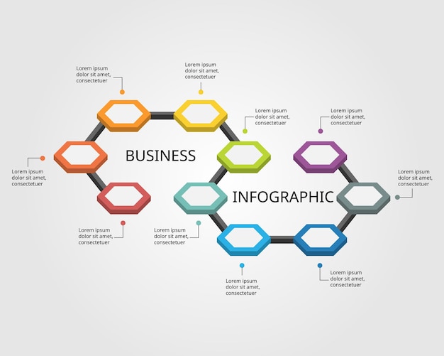 hexagon tijdlijn grafieksjabloon voor infographic voor presentatie voor 10 elementen