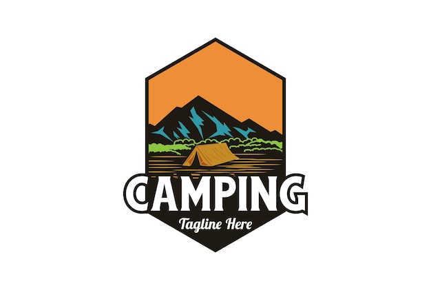 Шестигранная винтажная эмблема летнего лагеря на открытом воздухе для рубашек, марок, наклеек, логотипа и вектора дизайна этикеток