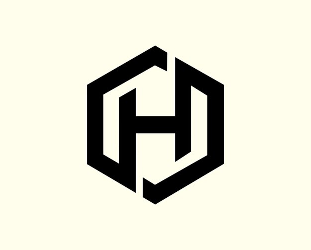 A hexagon with the letters h and h in black