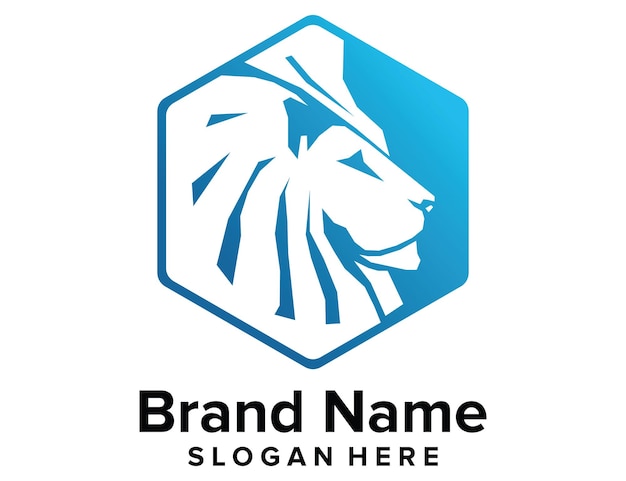 Esagono con testa di leone logo spazio negativo stile moderno logo lion vettore