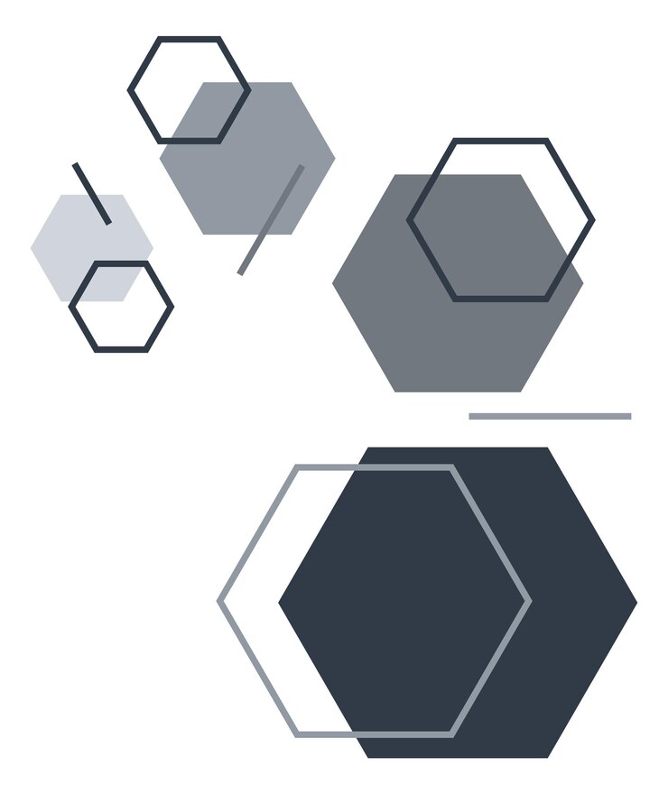 Vector hexagonal abstract print polygonal and linear monochrome shapes