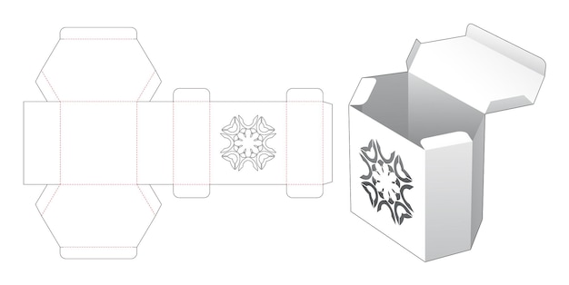 Scatola esagonale e modello fustellato per finestra mandala con stencil