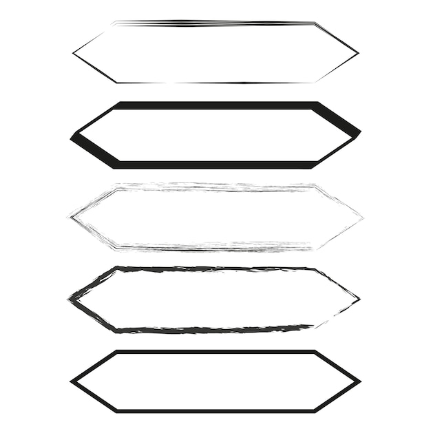 Hexagonal frame set Geometric vector shapes Black and white design Abstract outline borders