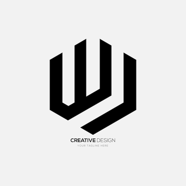 Hexagonal letter Wj modern unique shape creative monogram logo