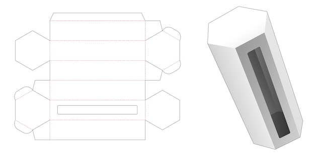 Hexagonal packaging box with window die cut template